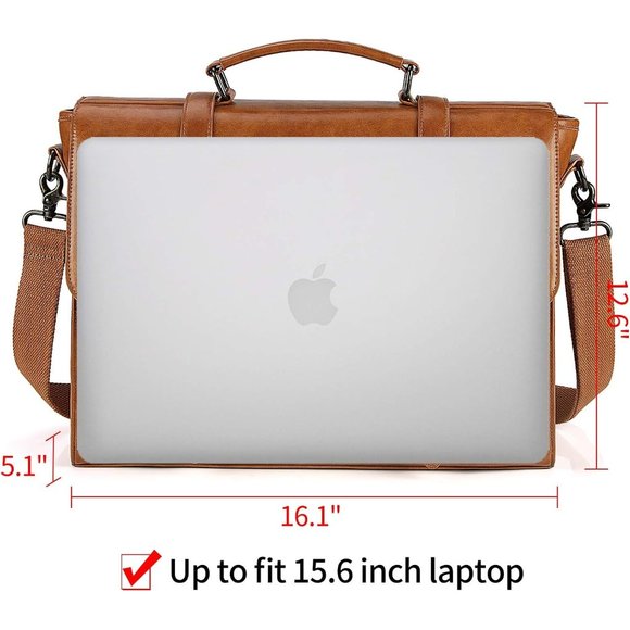 Men's Brown Leather  Waterproof Messenger bag 15.6 Inch - Picture 8 of 9